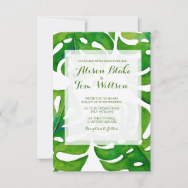 Watercolor tropical leaves wedding invitation 招待状