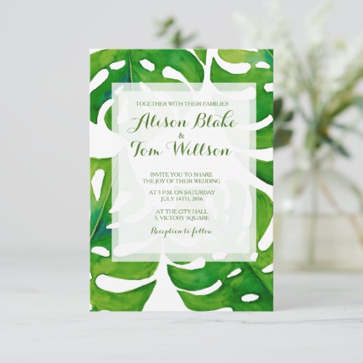 Watercolor tropical leaves wedding invitation 招待状 (スタンド正面)
