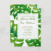 Watercolor tropical leaves wedding invitation 招待状 (正面/裏面)