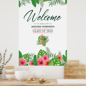 Watercolor tropical Luau Graduation Welcome ポスター (キッチン)