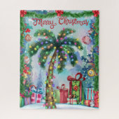 Watercolor Tropical Palm Tree Christmas ジグソーパズル (縦)