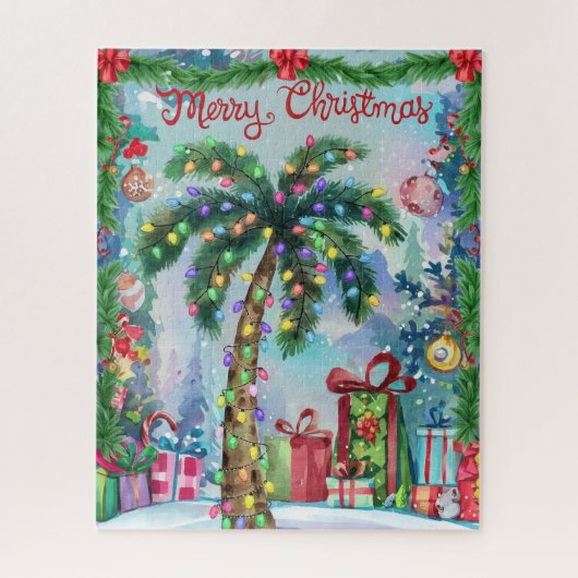 Watercolor Tropical Palm Tree Christmas ジグソーパズル (縦)