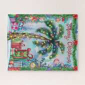 Watercolor Tropical Palm Tree Christmas ジグソーパズル (横)