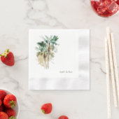 Watercolor Tropical Palm Trees Coined Wedding 縁ありカクテルナプキン (インサイチュ)