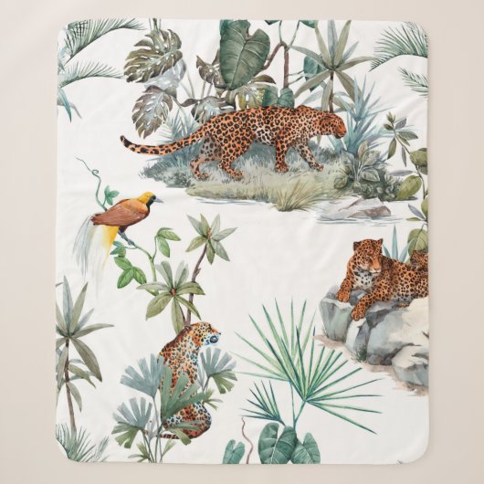 Watercolor tropical pattern with a leopard animal, シェルパブランケット (正面)