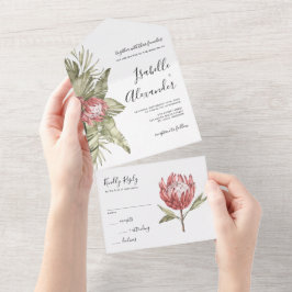 Watercolor Tropical Protea Wedding  オールインワン招待状