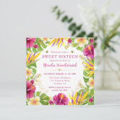 Watercolor Tropical Summer Flowers Frame Sweet 16 招待状 (スタンド正面)