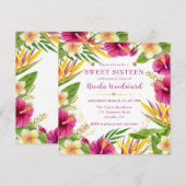 Watercolor Tropical Summer Flowers Frame Sweet 16 招待状 (正面/裏面)