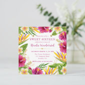 Watercolor Tropical Summer Flowers Frame Sweet 16 招待状 (スタンド正面)