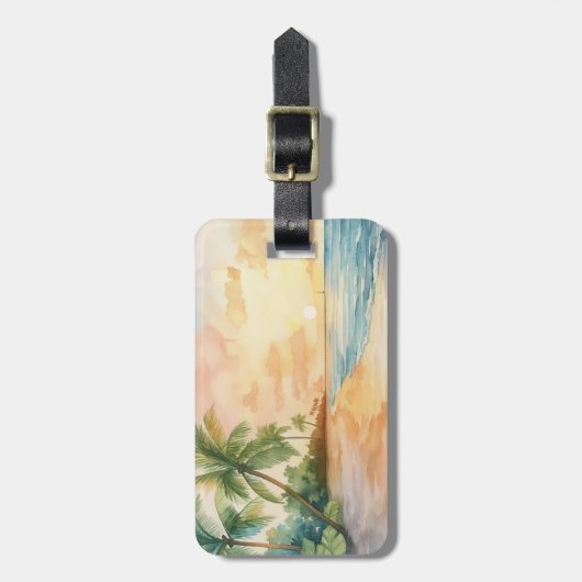 Watercolor Tropical Sunset ラゲッジタグ (正面縦)