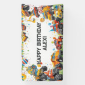 Watercolor Trucks Birthday Banner Construction Car 横断幕 (縦)