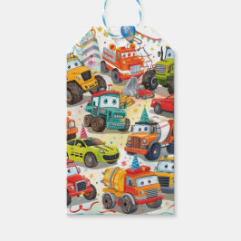 Watercolor Trucks Favor Tags Construction Vehicles ギフトタグ