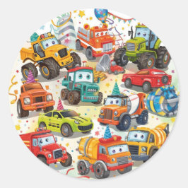 Watercolor Trucks Stickers Construction Vehicles ラウンドシール