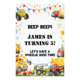 Watercolor Trucks Welcome Sign Construction Cars フォトプリント