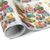 Watercolor Trucks Wrapping Paper Construction ラッピングペーパー (ロールコーナー)