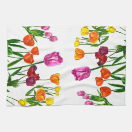 Watercolor Tulip Field Floral Kitchen Towel キッチンタオル