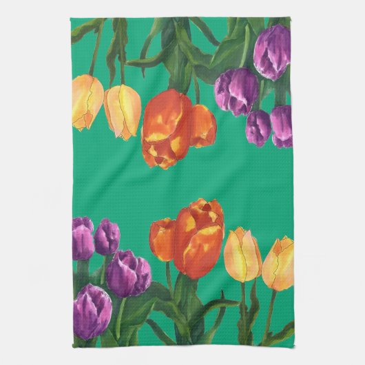 Watercolor Tulip Fields Kitchen Towels キッチンタオル (縦)