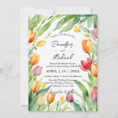 Watercolor Tulip Garden Spring Floral Wedding 招待状 (正面)