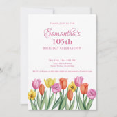 Watercolor Tulips 105th Birthday Party 招待状 (正面)