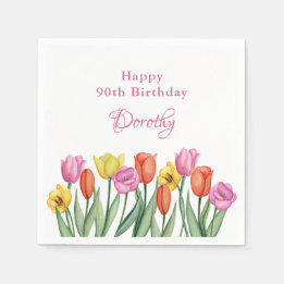 Watercolor Tulips 90th Birthday Party スタンダードカクテルナプキン
