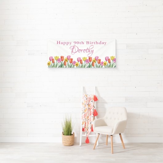 Watercolor Tulips 90th Birthday Party 横断幕 (インサイチュ)