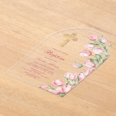 Watercolor Tulips Arch Baptism アクリル招待状 (レイダウン)