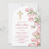 Watercolor Tulips Arch First Communion 招待状 (正面)