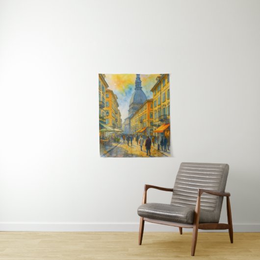 Watercolor Turin Italy – Mole Antonelliana City タペストリー (インサイチュ)