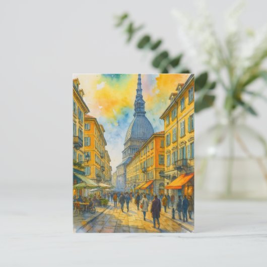 Watercolor Turin Italy – Mole Antonelliana City  ポストカード (スタンド正面)