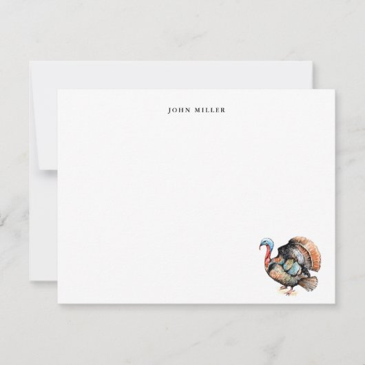 Watercolor Turkey Bird Personalized Flat サンキューカード (正面)