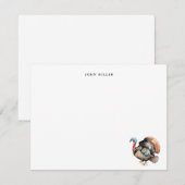 Watercolor Turkey Bird Personalized Flat サンキューカード (正面/裏面)