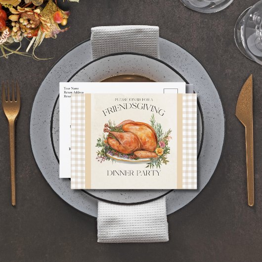 Watercolor Turkey Friendsgiving Invitation ポストカード