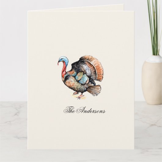 Watercolor Turkey Thanksgiving Folded  サンキューカード (正面)
