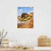 Watercolor Turtle flying on a magic cactus pad ポスター (キッチン)