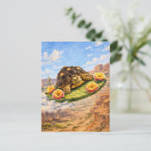 Watercolor Turtle flying on a magic cactus pad ポストカード (スタンド正面)