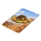 Watercolor Turtle flying on a magic cactus pad マグネット (左側)
