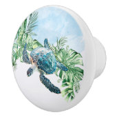  Watercolor Turtle Tropical Leaves セラミックノブ (右)