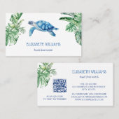  Watercolor Turtle Tropical Leaves 名刺 (正面/裏面)