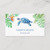  Watercolor Turtle Tropical Leaves 名刺 (正面)
