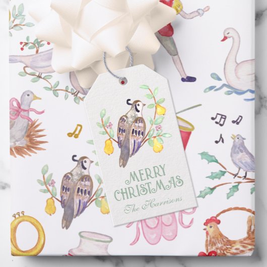 Watercolor Twelve Days of Christmas Personalized ギフトタグ