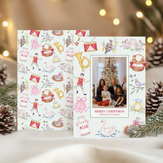 Watercolor Twelve Days of Christmas Photo シーズンカード