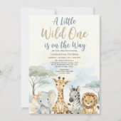 watercolor Twin Jungle Safari Animals Baby Shower 招待状 (正面)