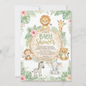 watercolor Twin Jungle Safari Animals Baby Shower 招待状 (正面)