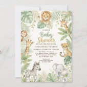 watercolor Twin Jungle Safari Animals Baby Shower 招待状 (正面)
