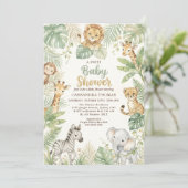 watercolor Twin Jungle Safari Animals Baby Shower 招待状 (スタンド正面)