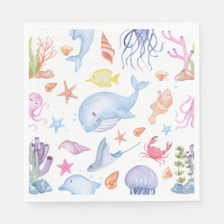 Watercolor Under the Sea Cute Ocean Animals Party  スタンダードランチョンナプキン