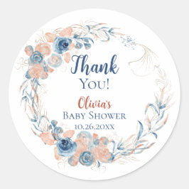 Watercolor Under the Sea Floral Wreath Baby Shower ラウンドシール