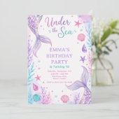 Watercolor Under the Sea Mermaid Birthday Invitati 招待状 (スタンド正面)