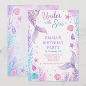 Watercolor Under the Sea Mermaid Birthday Invitati 招待状 (正面/裏面)