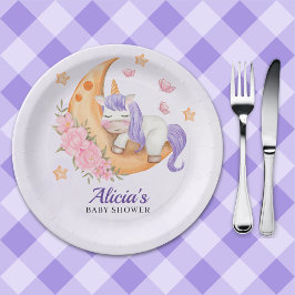 Watercolor Unicorn Girl Baby Shower  ペーパープレート